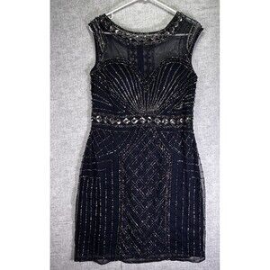 Shail K. Navy Blue Sequins Short Cocktail Shift Dress Women’s Size 16 Party EUC